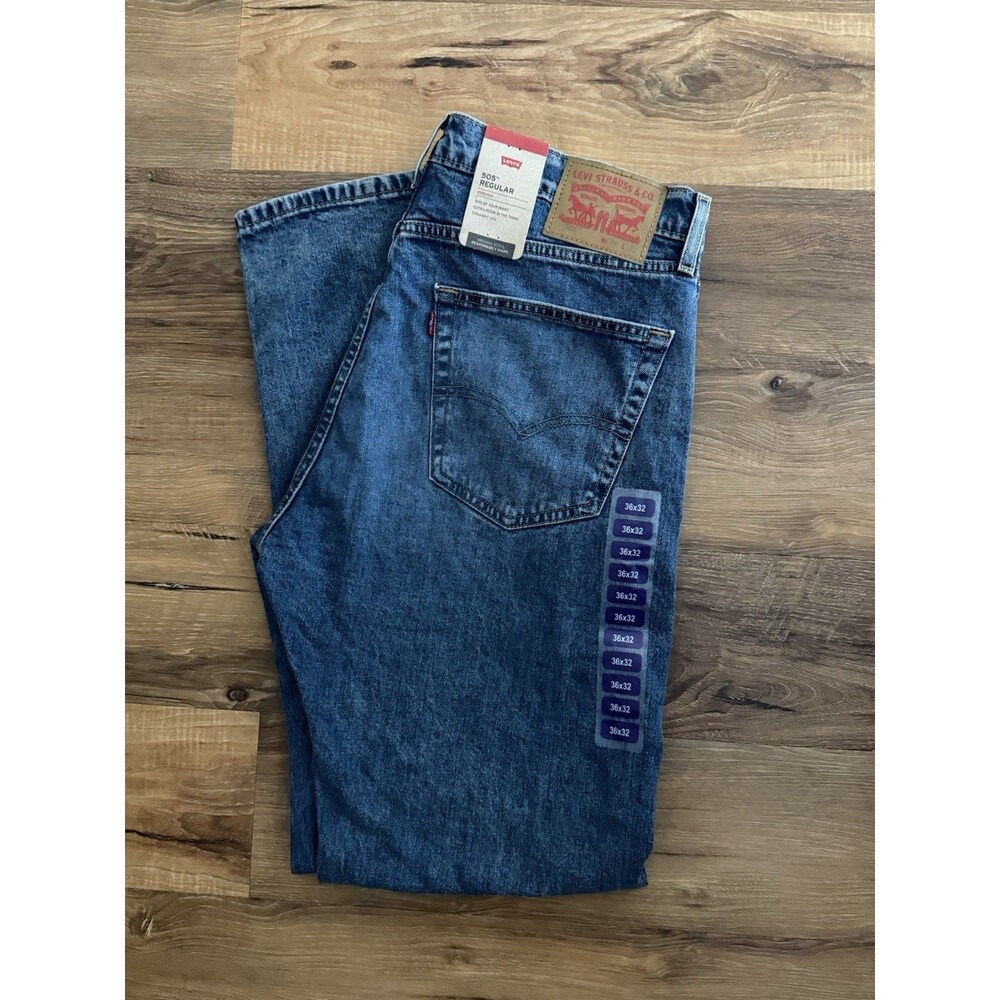 Levis 505 Regular Jeans Adult 36x32 Stretch Straight Leg Mid Rise‎ Mens NWT